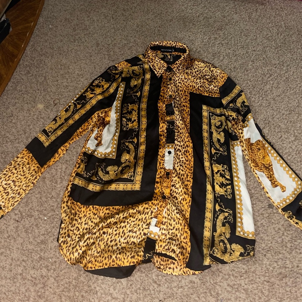 PLT Black Leopard Print Satin Oversized Shirt - Picture 5 of 5